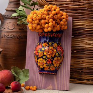 Unique wall art, wooden wall vase with, handpainting