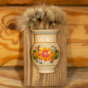 Wooden wall decor, small vase for dry flowers, ukrainian art