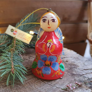 Angel wooden Christmas ornaments and bell decoration