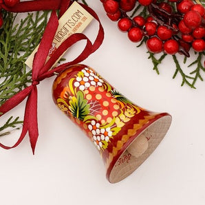 Christmas bell made of wood, red and gold