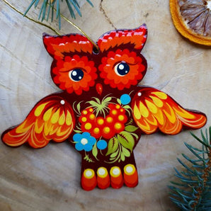 Vögel Christbaumschmuck Eule aus Holz ukrainisches Kunsthandwerk