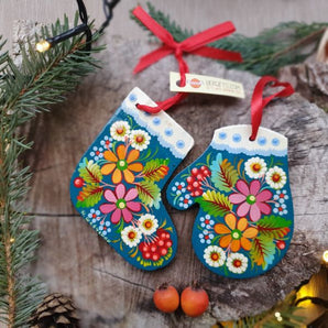 Christmas decorations - boots and gloves with floral pattern