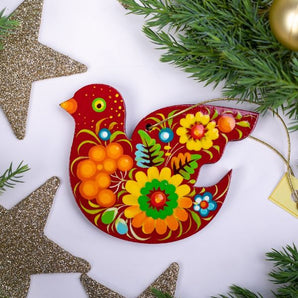 Roter Vogel Christbaumschmuck bunt handbemalt