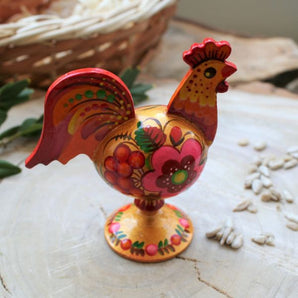 Gold rooster wooden decoration- Ukrainian Petrykivka painting