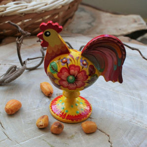 Rooster decoration made of wood and hand painted