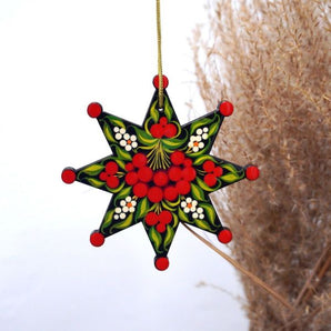 Christmas star, tree decoration, hand painting Petrykivka