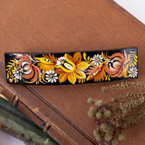 Haarspange aus Holz mit Ukrainischem Blumenmuster - Folkloristischer Haarschmuck