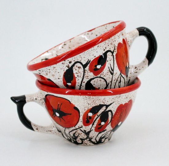 Handbemalte Kaffeetasse aus Keramik "Mohn im Schnee"