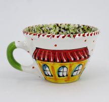 Hand painted ceramic cup with old town mitives