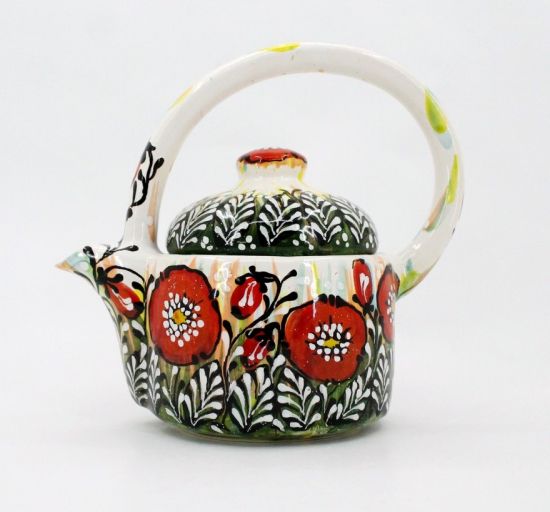 Ceramic teapot painted with poppies