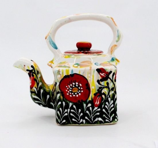 Small ceramic teapot painted with poppies