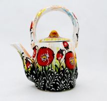 Traditional ceramic teapot painted with poppies