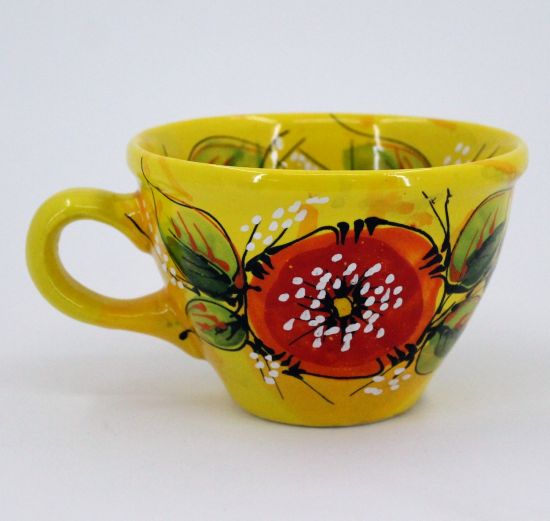 Hand painted unique clay cup with poppies