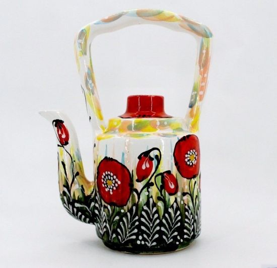 Original ceramic teapot painted with poppies