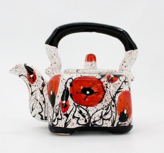 Small hand painted teapot - poppies on the snow