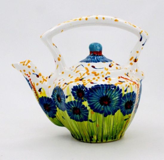 Hand painted teapot with cornflowers