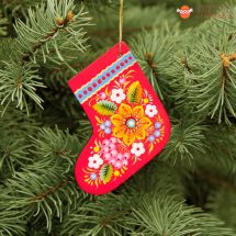 Wooden Christmas stockings Ornaments (01), hand painted in Ukraine, Petrykivka Painting