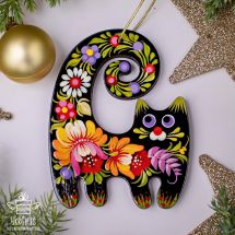 Cat Christmas ornaments painted Ukrainian 