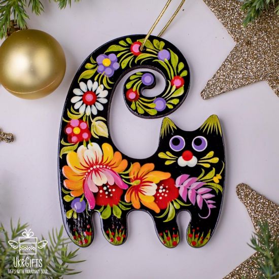 Cat Christmas ornaments painted Ukrainian 