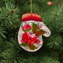 Wooden Christmas Mitten Ornaments (07), hand painted in Ukraine, Petrykivka Painting