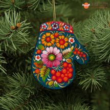 Wooden Christmas Mitten Ornaments (09), hand painted in Ukraine, Petrykivka Painting