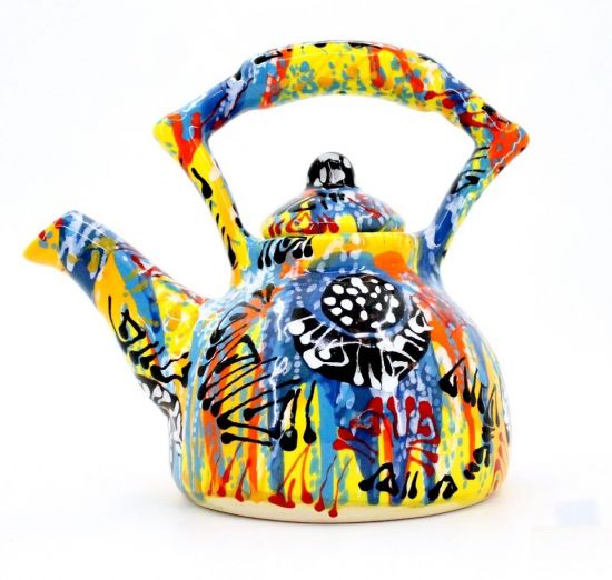 Hand painted ceramic teapot, abstract