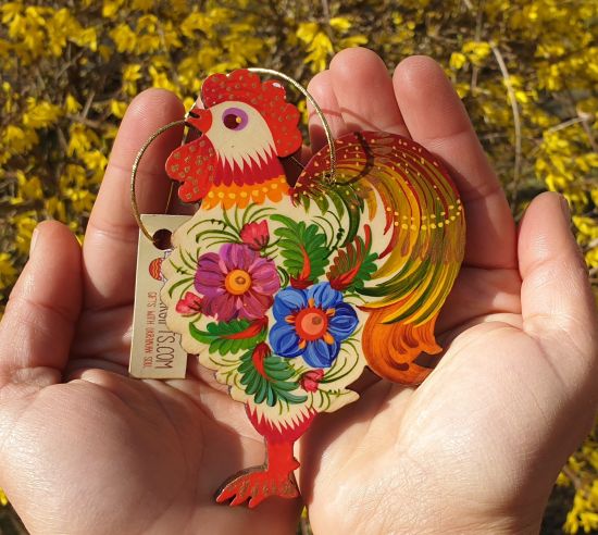 Easter ornament, rooster, handpainted