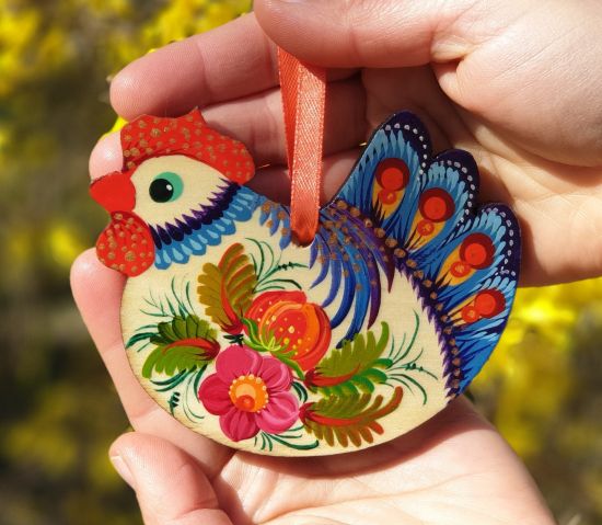 Ukrainian hand painted Chicken Easter Decoration