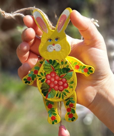 Rabbit wooden jumping jack toy, wall decoration for children room, handmade