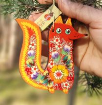Fox ornament for Christmas tree or for home decor, wooden, hand painted on both sides