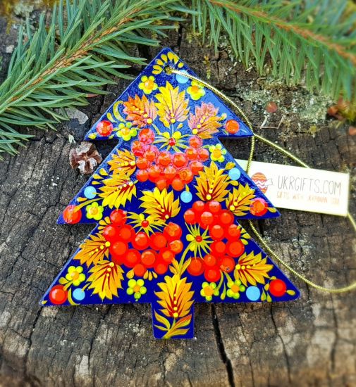 Hand painted christmas tree decoration, wooden christmas ornament