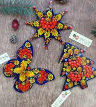 Wooden Christmas ornaments, set (butterfly, christmas star and tree), fine painting