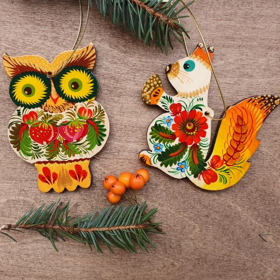 Christmas animal decorations set -Owl and Suirrel