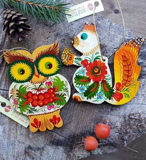 Christmas animal decorations set -Owl and Squirrel