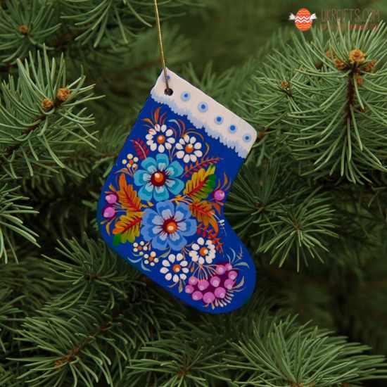 Wooden Christmas stockings Ornaments (06), hand painted in Ukraine, Petrykivka Painting