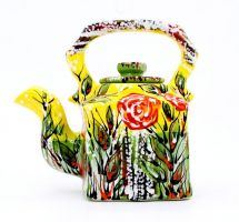 Hand painted ceramic teapot with roses