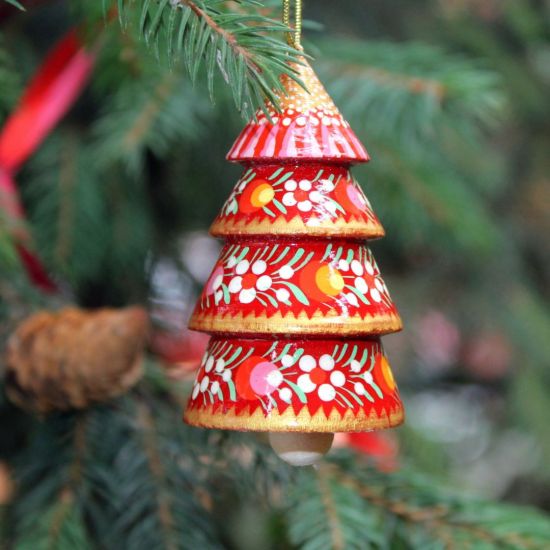 Goldene Weihnachtsdeko Glöckchen - Tannenbaum aus Holz
