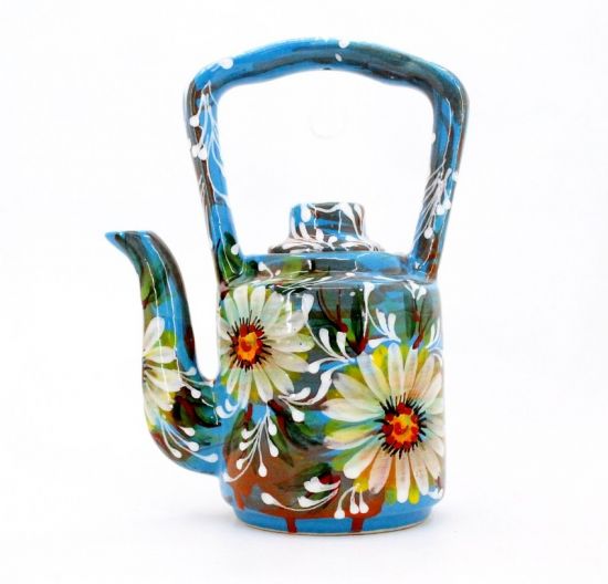 Hand painted ceramic coffee pot with daisies