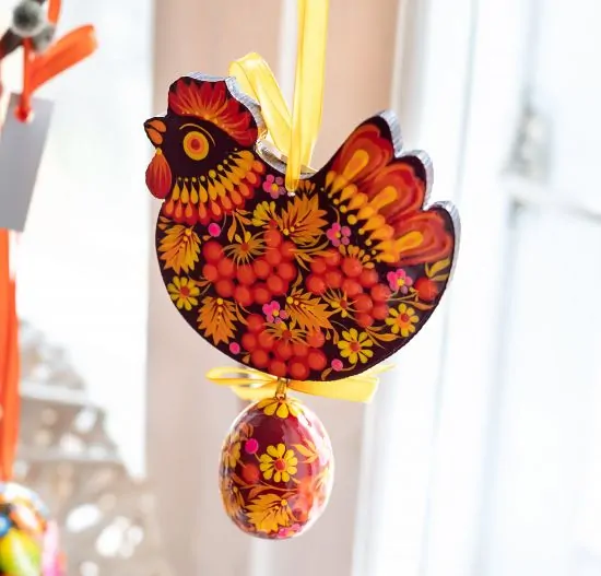 Easter ornament made of wood "Chicken with the egg", hand painted in Ukraine