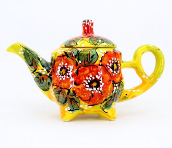 Design teapot made of clay, hand-painted