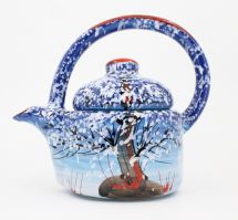 Handbemalte Keramik Teekanne mit Wintermotiv