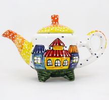 Handbemalte keramik Kaffeekanne mit Häusschen