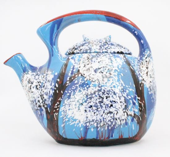 Original ceramic teapot hand painted with winter motifs