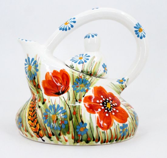 Originelle Teekanne aus Keramik mit Mohblumen, handbemalt