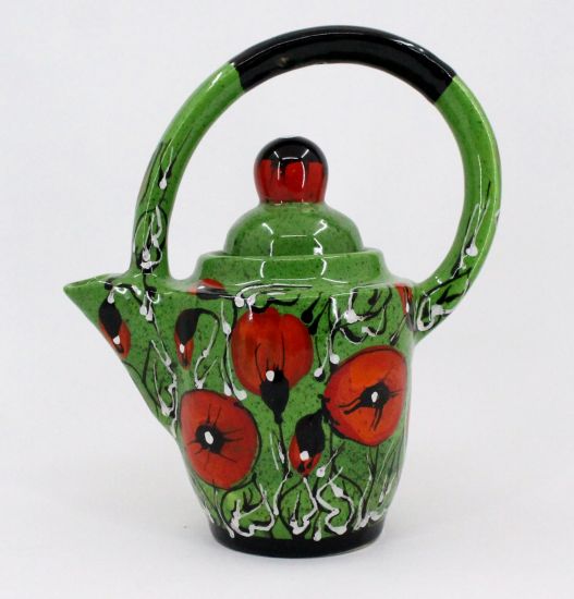 Designer clay teapot with poppies