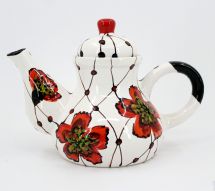 Hand painted ceramic coffee pot with poppies