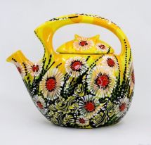 Originelle Teekanne aus Keramik in Gelb handbemalt