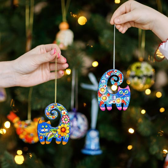 Cat Christmas ornaments painted ukrainian 