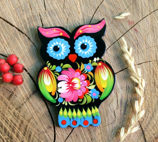 Decorative fridge magnet "Owl", small handmade gift for owl lovers