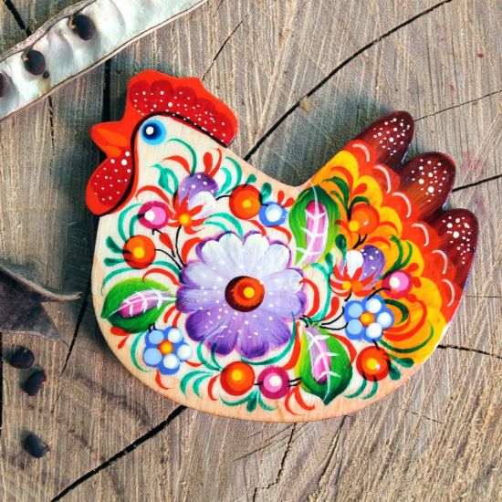 Schöne Huh- Magnet aus Holz, hanbemalt - ukrainische Malerei